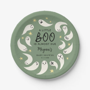 Plato De Papel Green Little Boo October Baby Shower