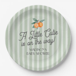Plato De Papel Green Little Cutie En El Camino De Citrus Baby Sho