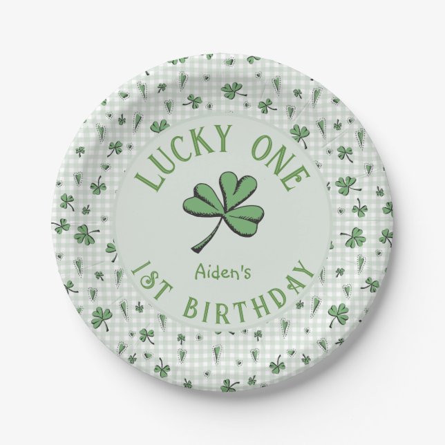 Plato De Papel Green Lucky One Irish 1er cumpleaños (Anverso)