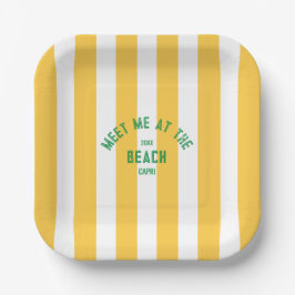 Plato De Papel Green Meet Me At Beach Yellow Cabana Stripe