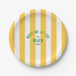Plato De Papel Green Meet Me At Beach Yellow Stripe