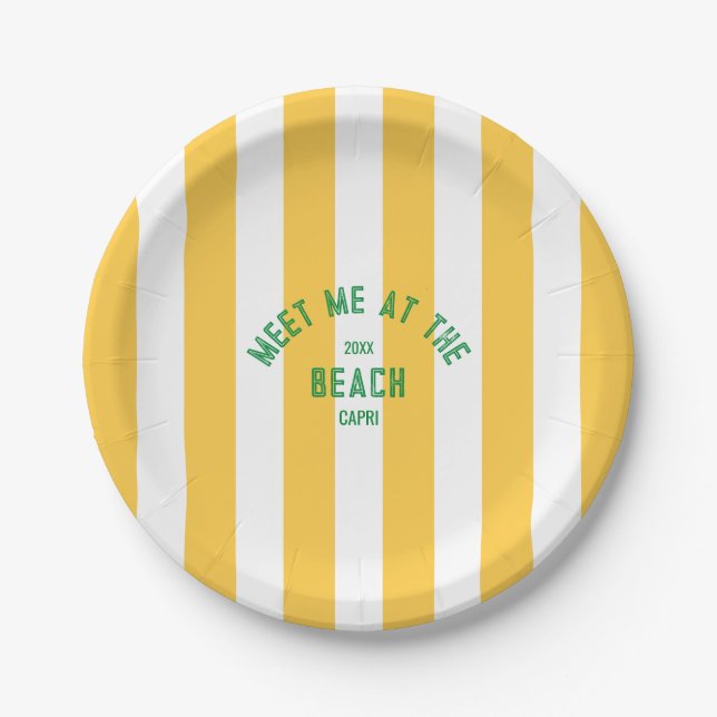 Plato De Papel Green Meet Me At Beach Yellow Stripe (Anverso)