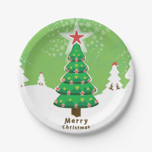 Plato De Papel Green Merry Christmas Tree
