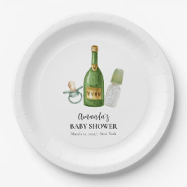 Plato De Papel Green Minimal Poppin Champagne Botellas Baby Showe