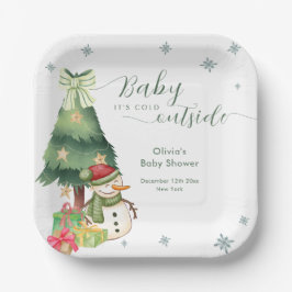 Plato De Papel Green Modern Winter Snowman Baby Shower