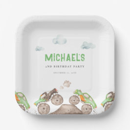 Plato De Papel Green Monster Trucks Jam Cumpleaños