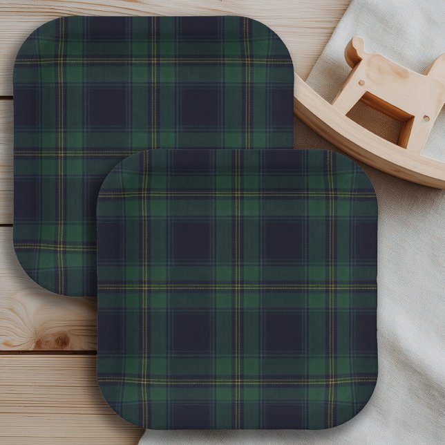Plato De Papel Green Navy Plaid  (Subido por el creador)