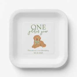 Plato De Papel Green One Golden Year Goldendoodle Birthday