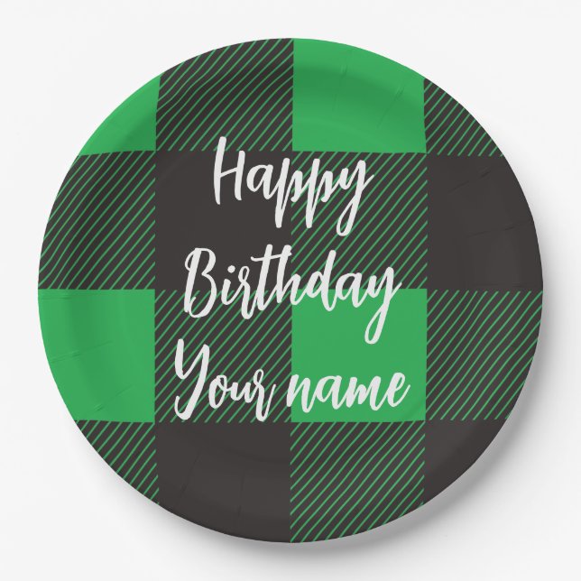 Plato De Papel Green Plaid Happy Birday (Anverso)