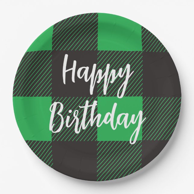 Plato De Papel Green Plaid Happy Birday (Anverso)