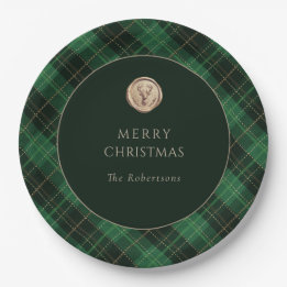 Plato De Papel Green Plaid Merry Christmas Party 