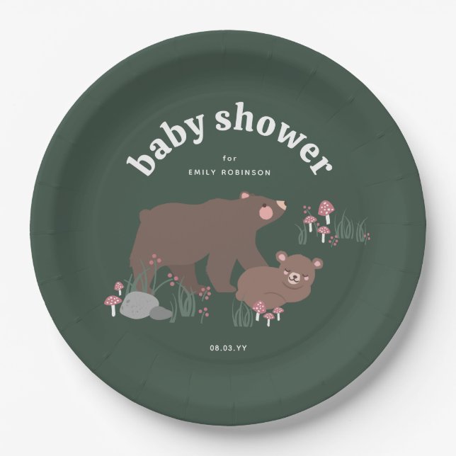 Plato De Papel Green Podemos Esperar A Woodland Baby Shower (Anverso)