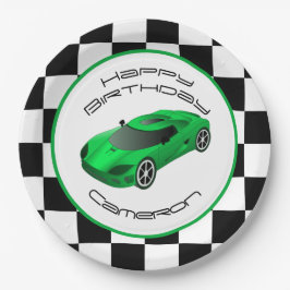 Plato De Papel Green Race Car | Fiesta de cumpleaños del Personal