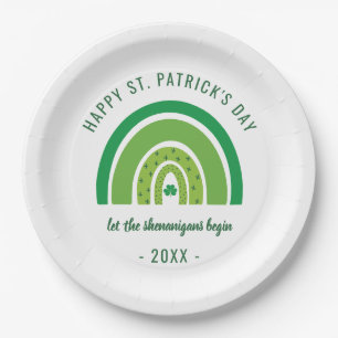 Plato De Papel Green Rainbow Irish Shamrock Feliz Día de San Patr