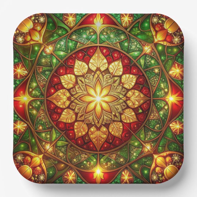 Plato De Papel Green Red Decorative Christmas Holiday Paper Plate (Anverso)