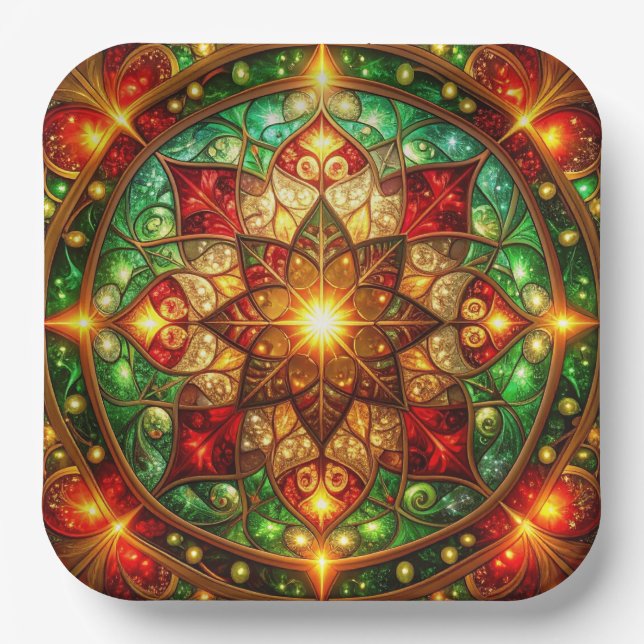 Plato De Papel Green Red Decorative Christmas Holiday Paper Plate (Anverso)