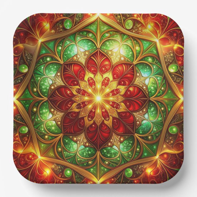 Plato De Papel Green Red Decorative Christmas Holiday Paper Plate (Anverso)