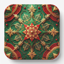 Plato De Papel Green Red Decorative Christmas Holiday Paper Plate