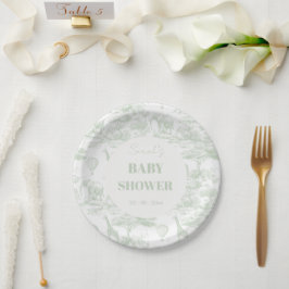 Plato De Papel Green Safari Toile D Jouy Jungle Tema Baby Shower