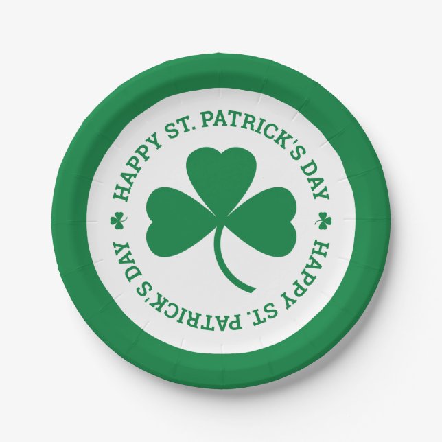 Plato De Papel Green Shamrock Happy St. Patrick's Day Fiesta (Anverso)