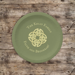Plato De Papel Green St. Patrick's Day Celtic Cross Personalizado