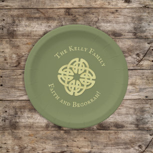 Plato De Papel Green St. Patrick's Day Celtic Cross Personalizado