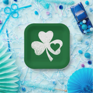 Plato De Papel Green St Patricks Day Irish Patty's Heart Shamrock