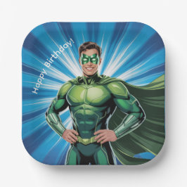 Plato De Papel Green Superhero Boys Birthday Party