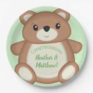 Plato De Papel Green Teddy Bear