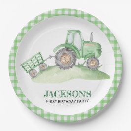 Plato De Papel Green Tractor Farm birthday paper plates