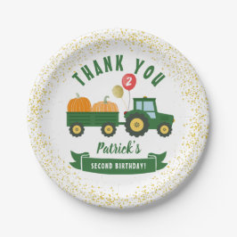 Plato De Papel Green Tractor Pumpkin Fall Cumpleaños Gracias