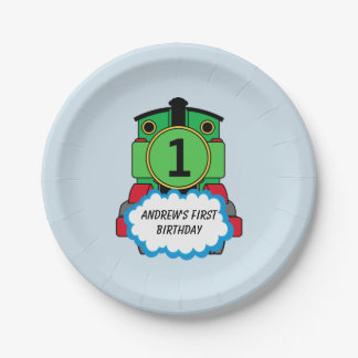 Plato De Papel Green Train Happy Birday Plate