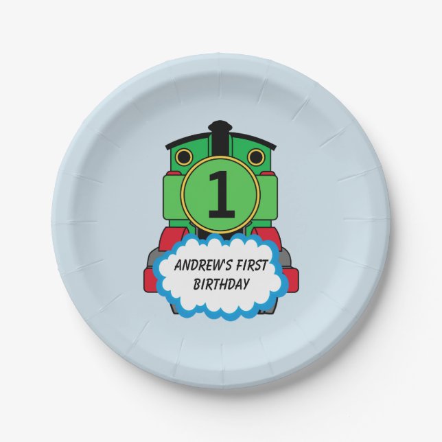 Plato De Papel Green Train Happy Birday Plate (Anverso)