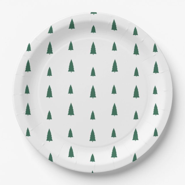 Plato De Papel Green Trees Simple Modern Christmas  (Anverso)