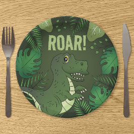 Plato De Papel Green Tyrannosaurus Rex T-rex Cumpleaños tropical