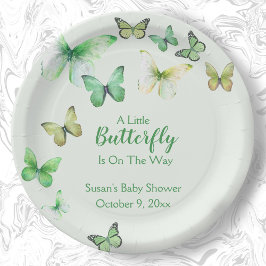 Plato De Papel Green Unisex A Litte Butterfly Baby Shower