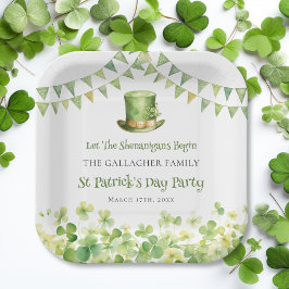 Plato De Papel Green Watercolor Shamrock St Patrick's Day Fiesta
