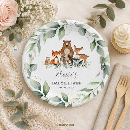 Plato De Papel Greenery Animales Lindos Bosque Baby Shower Neutra