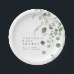 Plato De Papel Greenery Baby Shower<br><div class="desc">Se trata de platos sencillos y elegantes de eucalipto con papel para bebé, decorados con elementos de color agua verde y un estilo moderno. Edite todo el texto y todos los colores* en esta plantilla de programa de boda. * el color de la vegetación acuática no es editable // Para...</div>