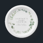Plato De Papel Greenery Baby Shower<br><div class="desc">Se trata de platos sencillos y elegantes de eucalipto con papel para bebé, decorados con elementos de color agua verde y un estilo moderno. Edite todo el texto y todos los colores* en esta plantilla de programa de boda. * el color de la vegetación acuática no es editable // Para...</div>