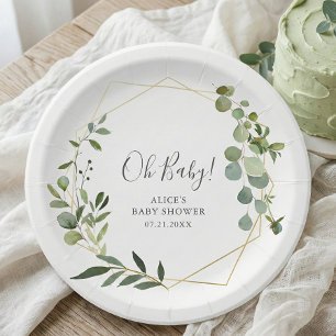 Plato De Papel Greenery Botanical Baby Shower