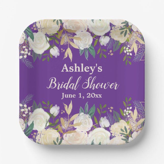 Plato De Papel Greenery Bridal Shower Purple Engagement Party (Anverso)