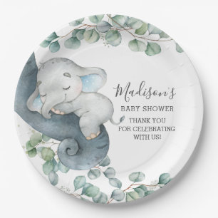 Plato De Papel Greenery Cute Elephant Boy cumpleaños de Baby Show
