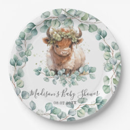 Plato De Papel Greenery Cute Highland Cow Baby Shower Cumpleaños