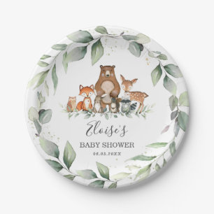 Plato De Papel Greenery Cute Woodland Animales Baby Shower Neutra