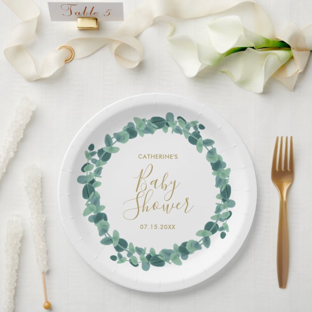 Plato De Papel Greenery Eucalyptus Baby Shower (Boda)