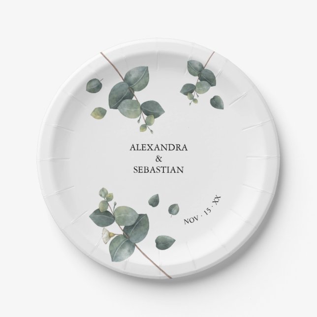 Plato De Papel Greenery Eucalyptus Boda (Anverso)