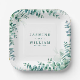Plato De Papel Greenery Eucalyptus Square Frameborder Boda