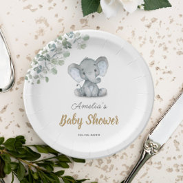 Plato De Papel Greenery Little Elephant Baby Shower