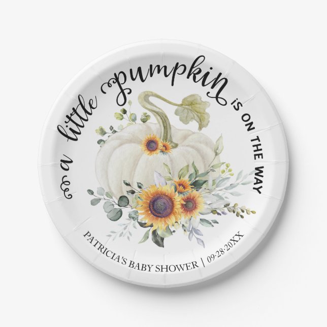 Plato De Papel Greenery Little Pumpkin Fall Baby Shower (Anverso)